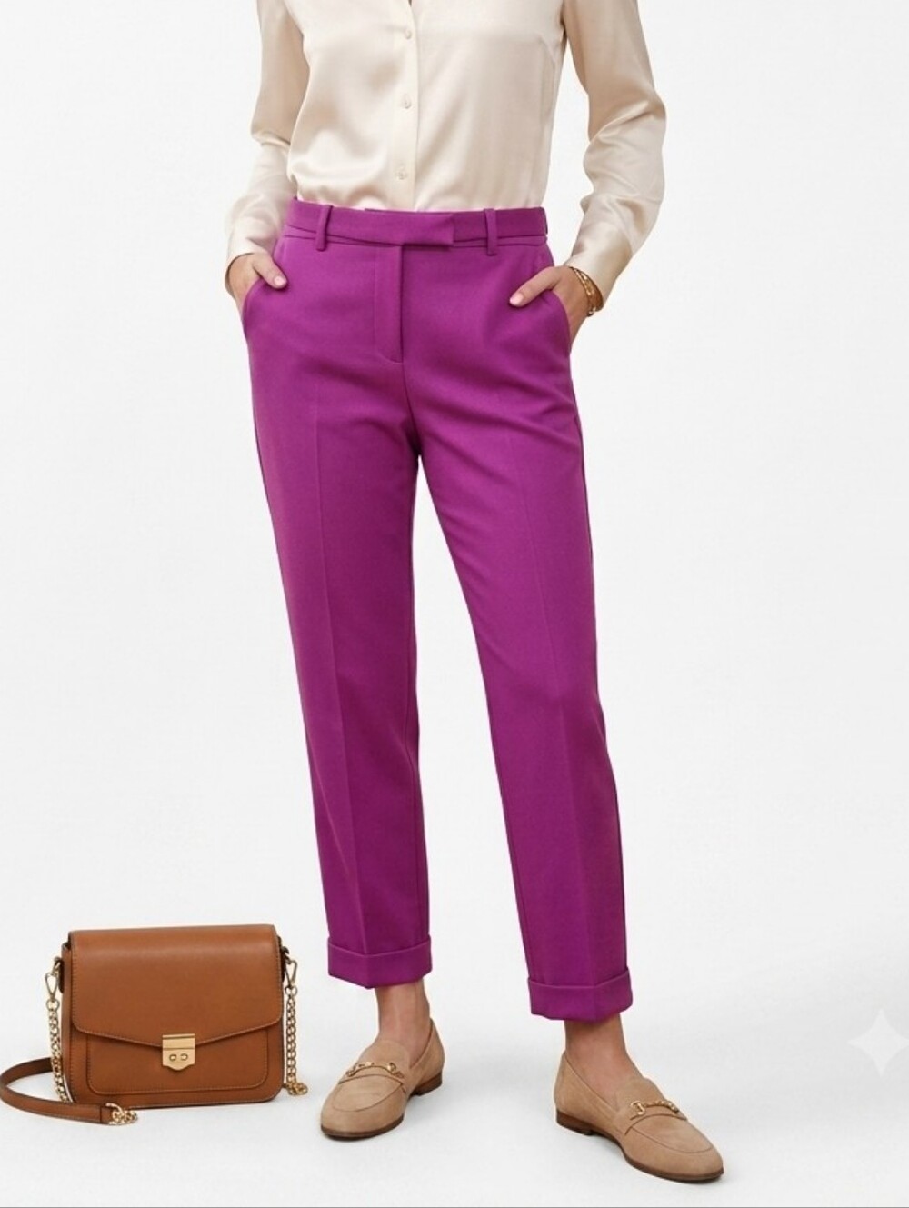 J.Crew Magenta 100% Wool Café Capri Pants Size 8P Cuffed Ankle Trousers
